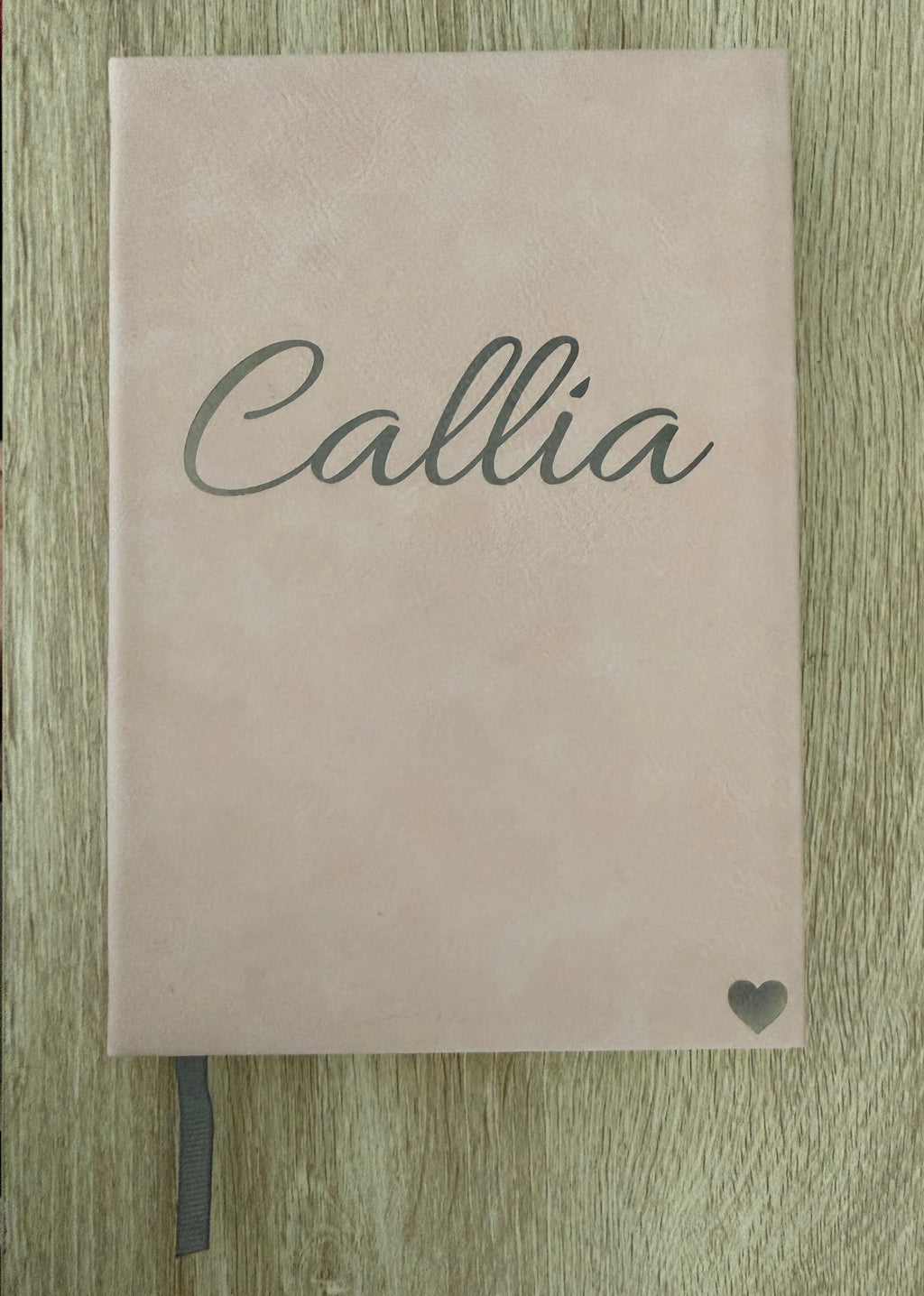 Dusty pink notebook with custom gold writing